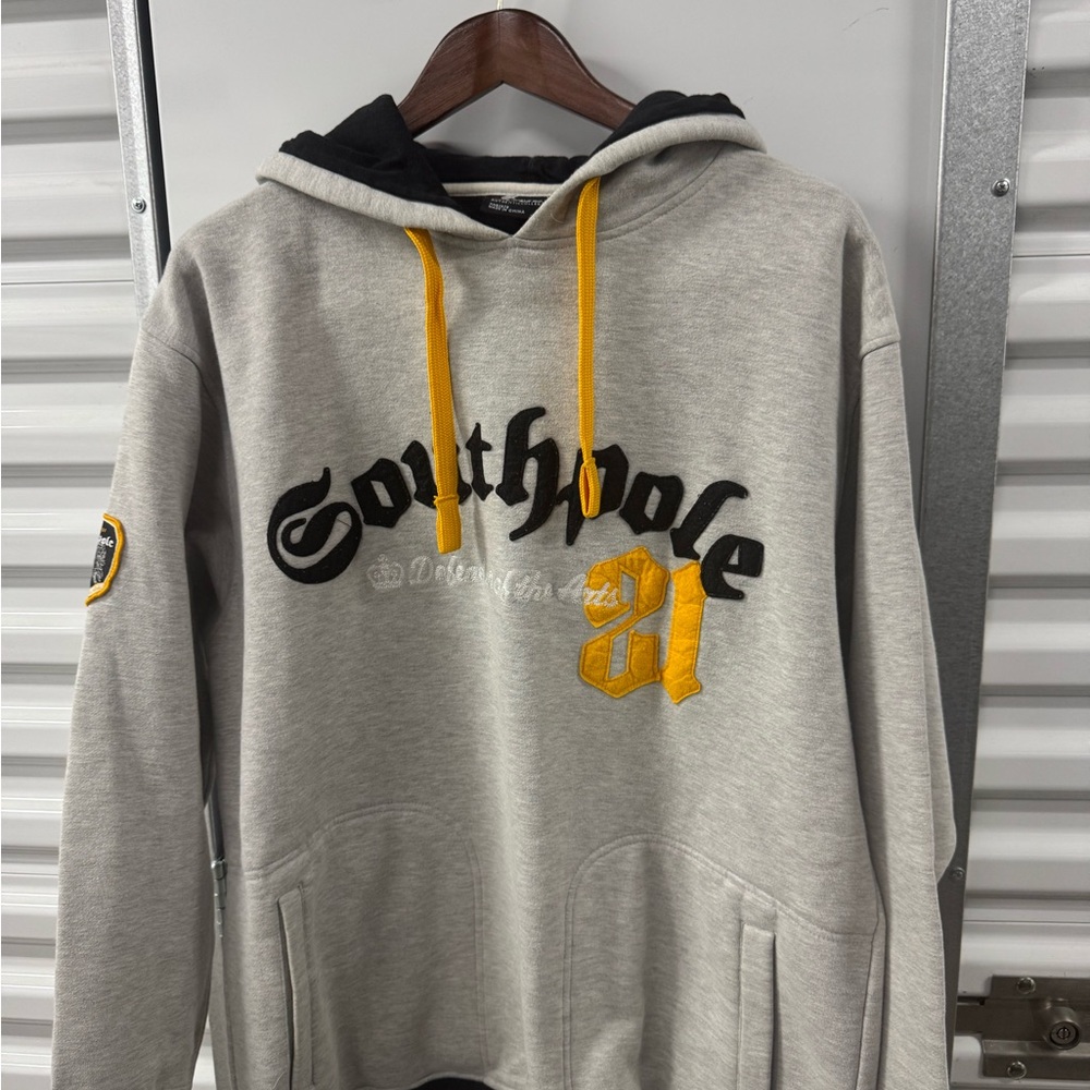 Vintage Southpole Spellout Embroidered‎ Heavy Gray Hoodie Mens Large Y2K Baggy